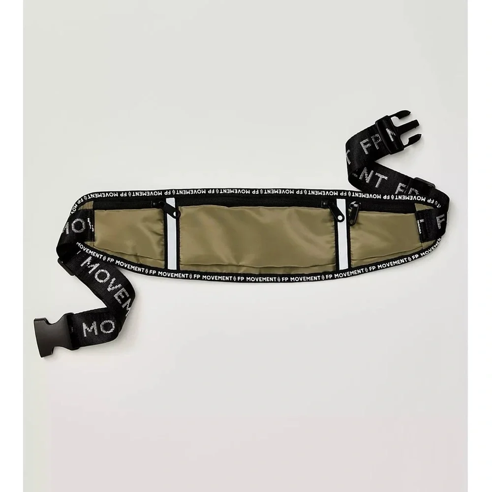 Free People NEW 3 Pocket Runner Belt Bag Olive & Black Waist Pack